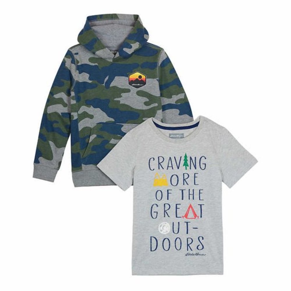 New Eddie Bauer Boys 2 -Piece Fleece Hoodie & Graphic T-shirt
